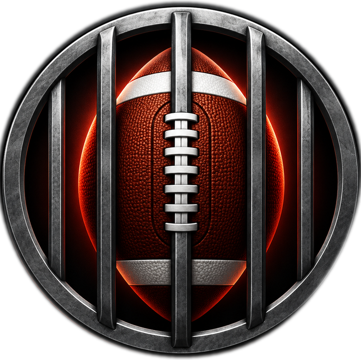 Welcome to the Cage emblem: a football locked in a steel cage